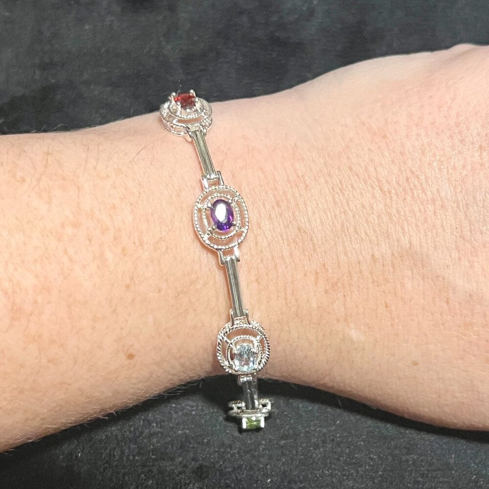 Sterling Silver .925 Assorted Rectangle Gemstone … - image 1